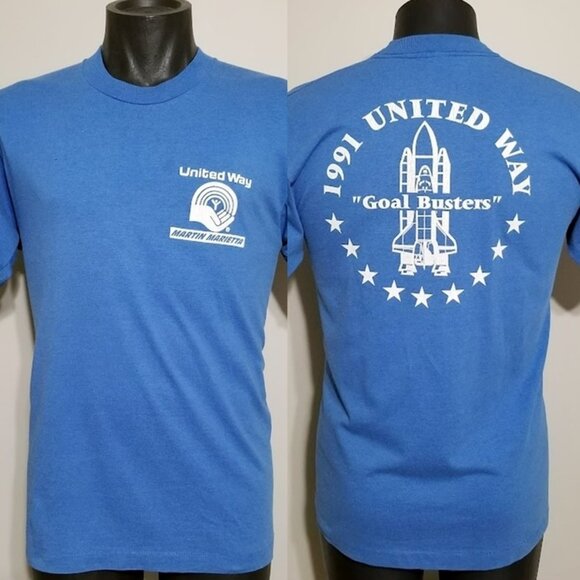 RARE Vintage Martin Marietta Space Shuttle T Shirt Size L UNITED WAY USA Tee - Picture 1 of 15